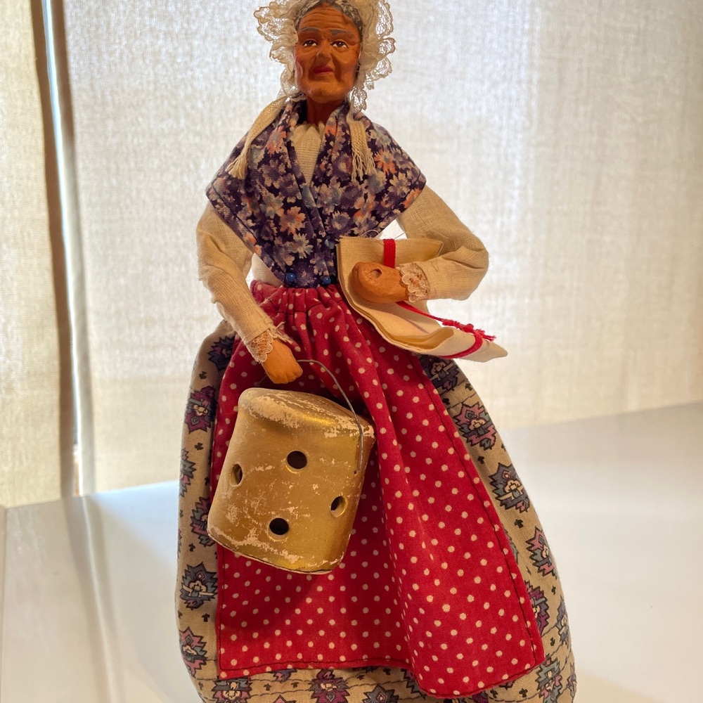 Charming Porcelain Doll with Floral and Polka Dot Dress